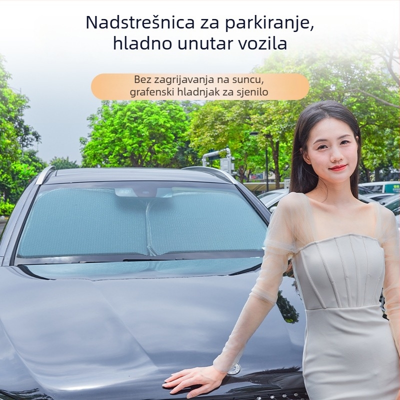 Auto sjenilo za prednje staklo s grafenovim ledenim svilenim materijalom, snap-in ugradnja, namijenjeno za određene modele, jednostavan stil (Materijal: Graphene ice silk; Ugradnja: Snap-in; Modeli: Dedicated car; Stil: Simple)