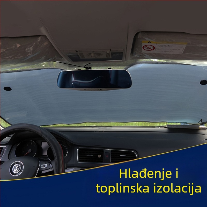 Automobilska sjenila za prednje staklo (aluminijska folija, pričvršćivanje usisnim čašicama, universalna prilagodba, prednji dio, jednostavan stil)