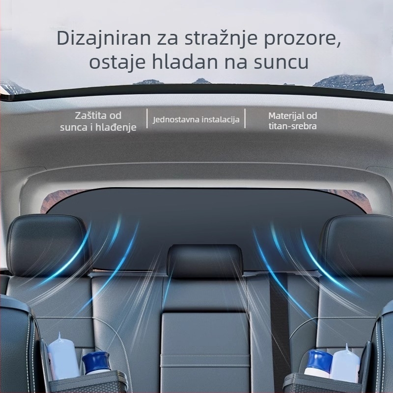 Sjena za stražnje staklo autom s čeličnim žicom i tkaninom s titanovim premazom | Ugradnja: usisna čašica | Univerzalna prilagodba | Jednostavan stil | Jednobojni uzorak