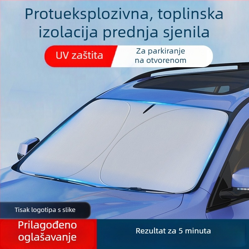 Auto suncobran za prednje staklo s ugrađenom instalacijom, mogućnost ispisa logotipa, univerzalna prilagodba, minimalistički stil