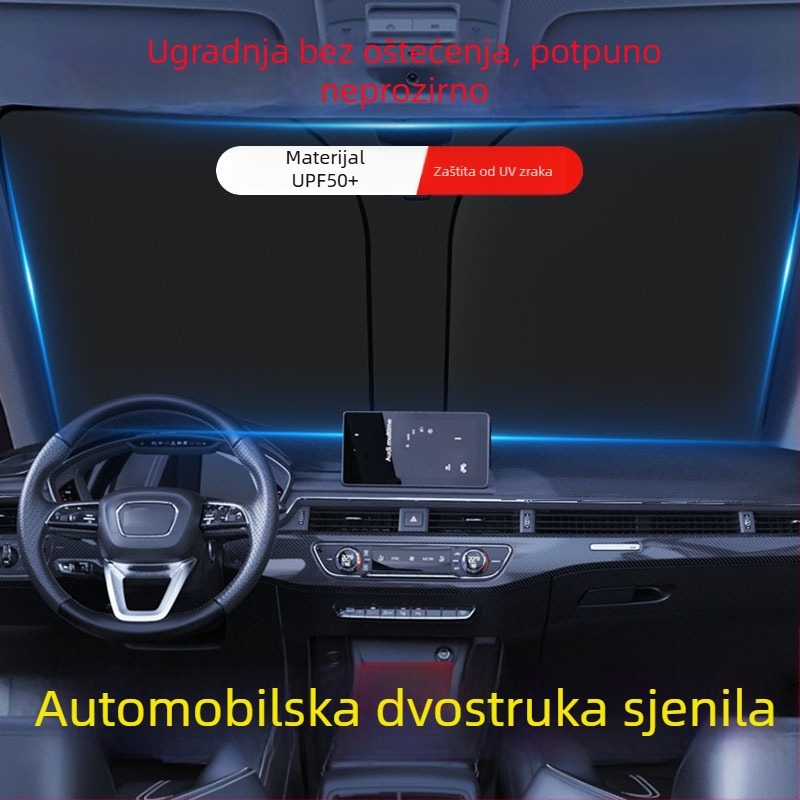 Sklopiva zaštita od sunca za prednje staklo automobila, titan-siva, debela