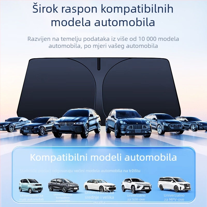 Sklopiva zaštita od sunca za prednje staklo automobila, titan-siva, debela