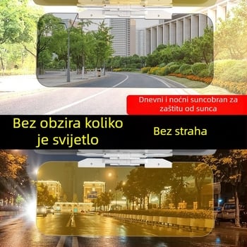 Auto vizir za sunce s anti-blještavim ogledalom za noćnu vožnju, akrilni materijal, ugrađena instalacija, univerzalno, prednji dio
