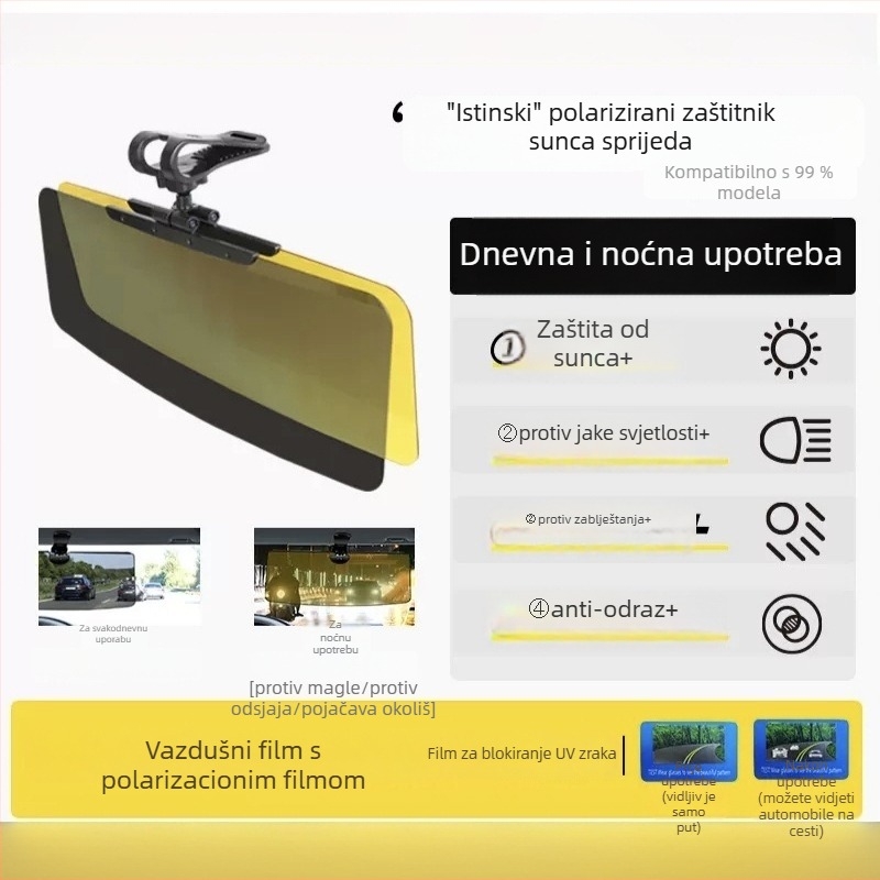 Automobilski sunčani vizir, univerzalna primjena, ugrađena instalacija, dnevno-noćni anti glare, minimalistički stil, PVC