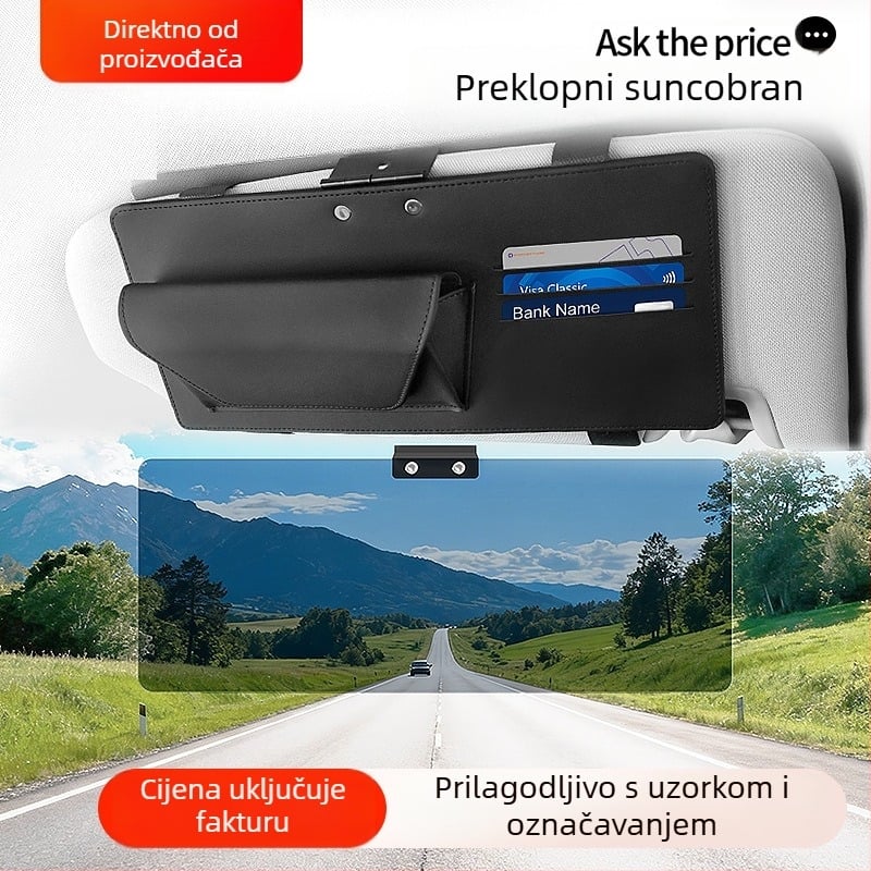 Univerzalni kožni auto vizir za sunce s antirefleksijskom lećom, zaštitom od svjetla i višenamjenskim spremnikom