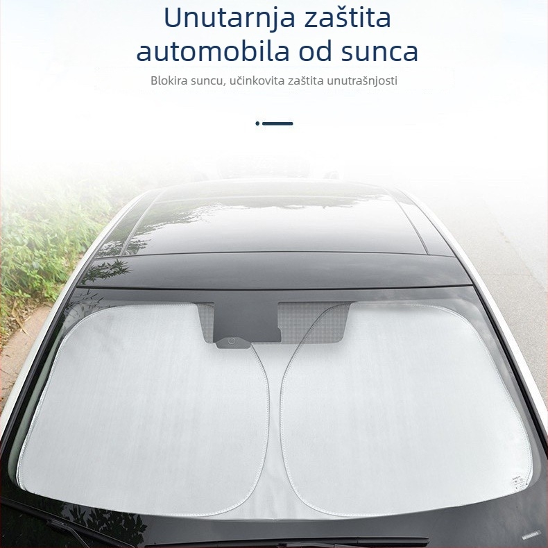 Auto sjenilo za prednje staklo — potpuno zatamnjenje i toplinska izolacija, sklopivo, poboljšana verzija; PVC materijal; ugradnja snap-in; jednobojni uzorak
