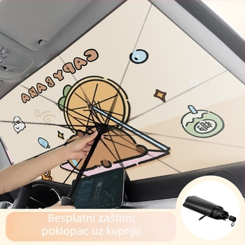 Auto sunshade za prednje staklo – vinil, teleskopsku ugradnju, crtani stil, animacijski motiv, moguć tisk logotipa, univerzalna prilagodba