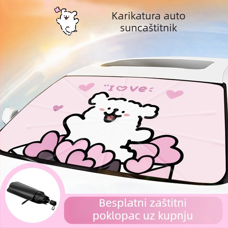Auto sunshade za prednje staklo – vinil, teleskopsku ugradnju, crtani stil, animacijski motiv, moguć tisk logotipa, univerzalna prilagodba