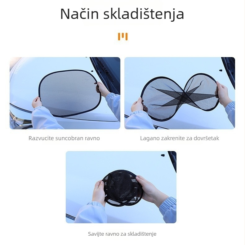 Najlonsko mrežasto auto sjenilo, sklopivo, s pričvršnim držačem za prozor