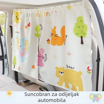 Zavjesa za podjelu prednjeg i stražnjeg reda automobila s centralnim klimatizacijskim sustavom, poliester, ugradnja karticom, univerzalna kompatibilnost, crtani stil