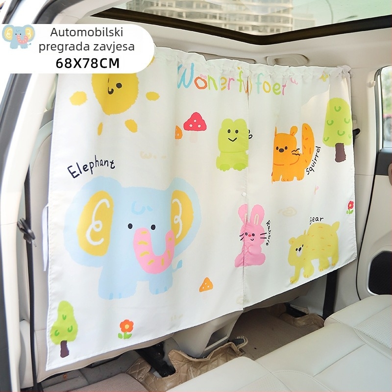 Zavjesa za podjelu prednjeg i stražnjeg reda automobila s centralnim klimatizacijskim sustavom, poliester, ugradnja karticom, univerzalna kompatibilnost, crtani stil