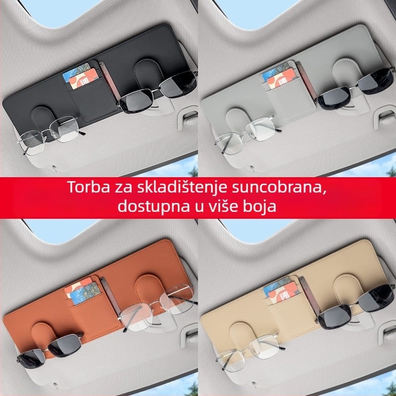 Prednja ploča za skladištenje uz suncobran s produžetkom i držačem za naočale za automobil (PVC, snap-in montaža, univerzalna kompatibilnost, prednji dio instrument ploče)