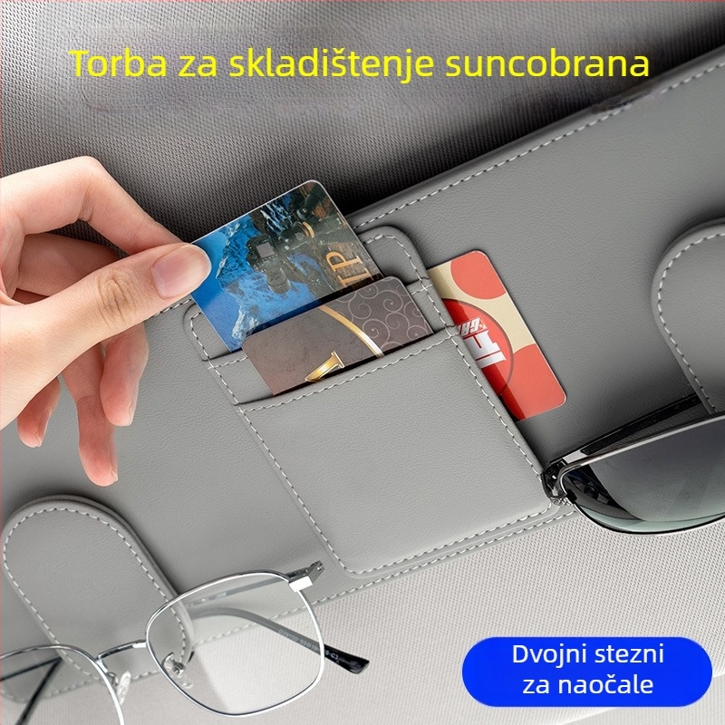 Prednja ploča za skladištenje uz suncobran s produžetkom i držačem za naočale za automobil (PVC, snap-in montaža, univerzalna kompatibilnost, prednji dio instrument ploče)