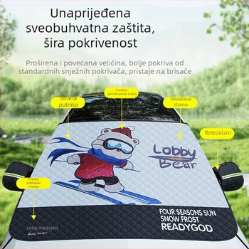 Zaštita od snijega za auto i prednje staklo – debeli karikaturistički stil, univerzalno, aluminijsko-folijski kompozit, ugrađeni montažni sustav