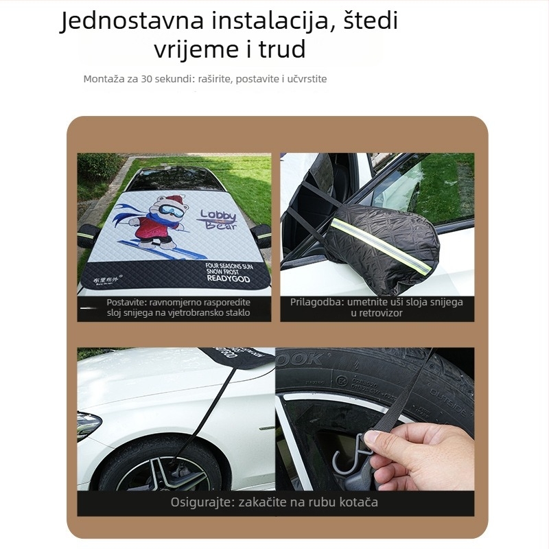 Zaštita od snijega za auto i prednje staklo – debeli karikaturistički stil, univerzalno, aluminijsko-folijski kompozit, ugrađeni montažni sustav