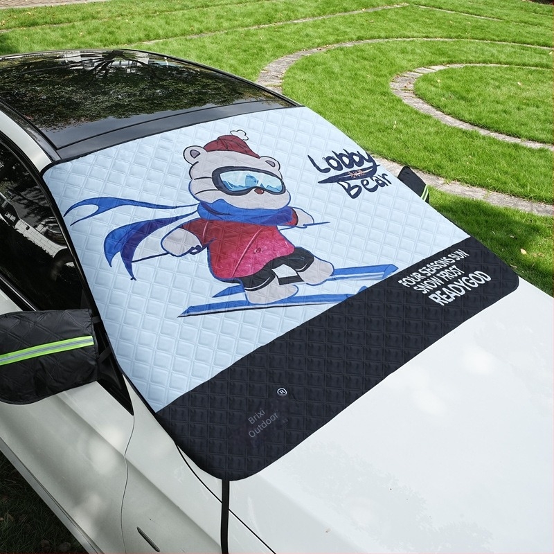 Zaštita od snijega za auto i prednje staklo – debeli karikaturistički stil, univerzalno, aluminijsko-folijski kompozit, ugrađeni montažni sustav