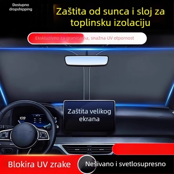 Auto suncobran za prednje staklo – aluminijska folija, ugradbeni sustav, univerzalna kompatibilnost, minimalistički stil, jednobojni uzorak