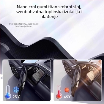 Auto suncobran za prednje staklo – aluminijska folija, ugradbeni sustav, univerzalna kompatibilnost, minimalistički stil, jednobojni uzorak