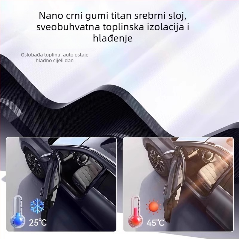 Auto suncobran za prednje staklo – aluminijska folija, ugradbeni sustav, univerzalna kompatibilnost, minimalistički stil, jednobojni uzorak