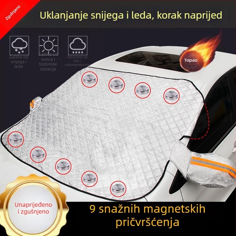Zimska navlaka za prednje staklo autom s magnetskim pričvršćivanjem, aluminij folija, montaža karticom, kompatibilna s prednjim staklom, tisk logotipa moguć, licencirana privatna oznaka