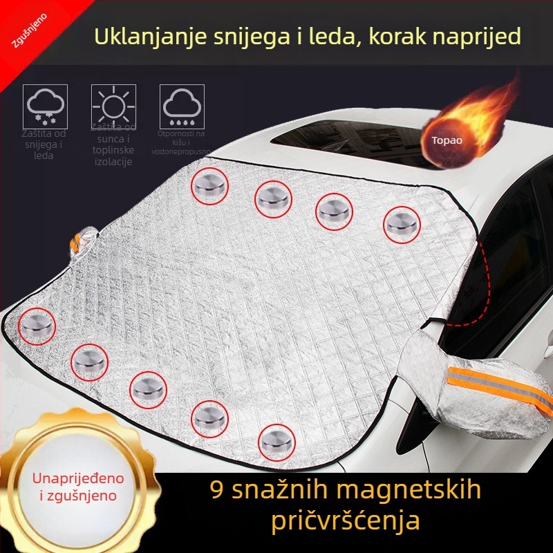 Zimska navlaka za prednje staklo autom s magnetskim pričvršćivanjem, aluminij folija, montaža karticom, kompatibilna s prednjim staklom, tisk logotipa moguć, licencirana privatna oznaka