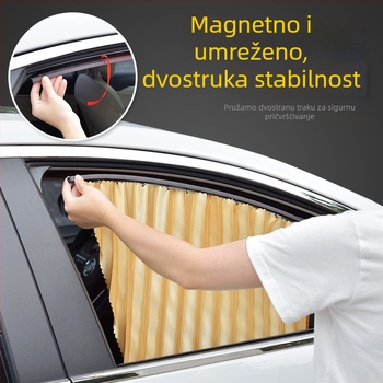 Auto sjenilo s magnetskom šinom i zavjesom od poliestera; univerzalna prilagodba; teleskopsko izvlačenje; toplinska izolacija