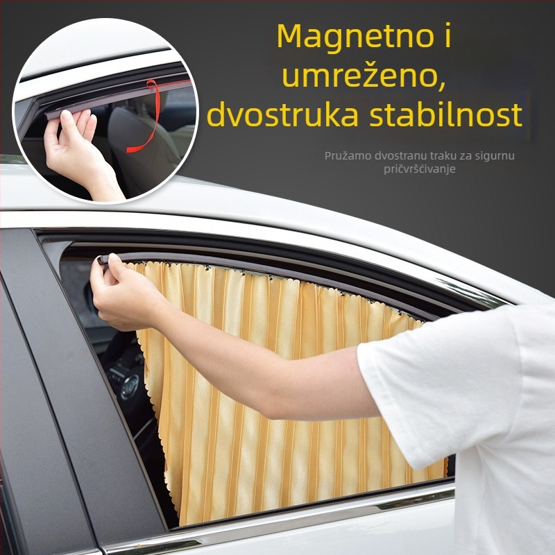 Auto sjenilo s magnetskom šinom i zavjesom od poliestera; univerzalna prilagodba; teleskopsko izvlačenje; toplinska izolacija