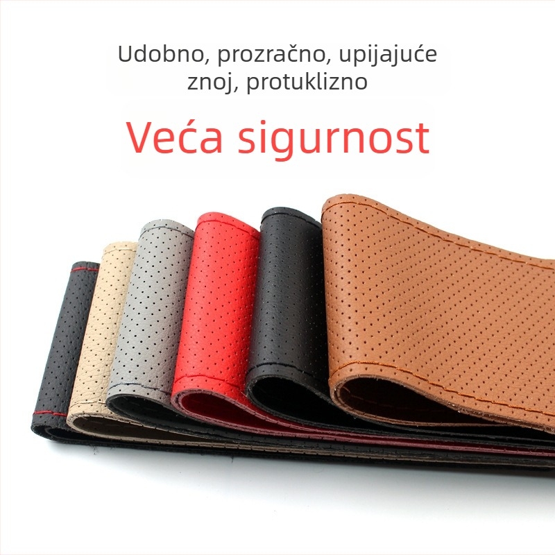 Ručni šivani navlaka za volan vozila, univerzalna prilagodba, promjer 38 cm, sintetička vlakna, sve sezone, prilagodljivo