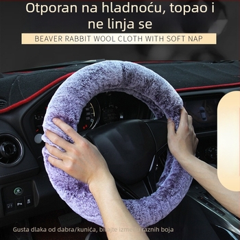 Dvobojni plišasti navlaka za volan s krznom zeca, zimski debeli komplet za automobil
