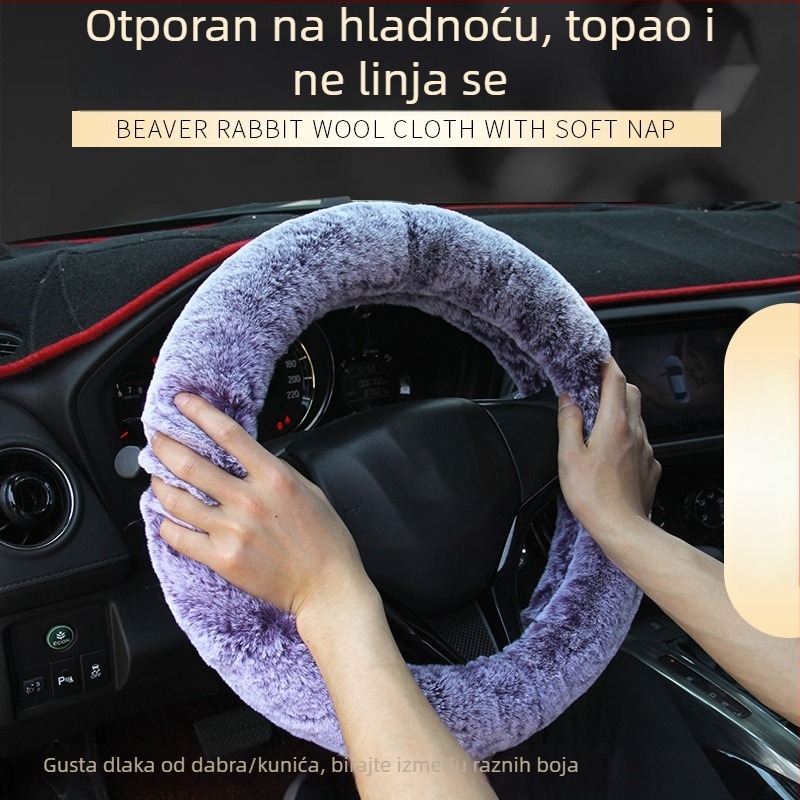 Dvobojni plišasti navlaka za volan s krznom zeca, zimski debeli komplet za automobil
