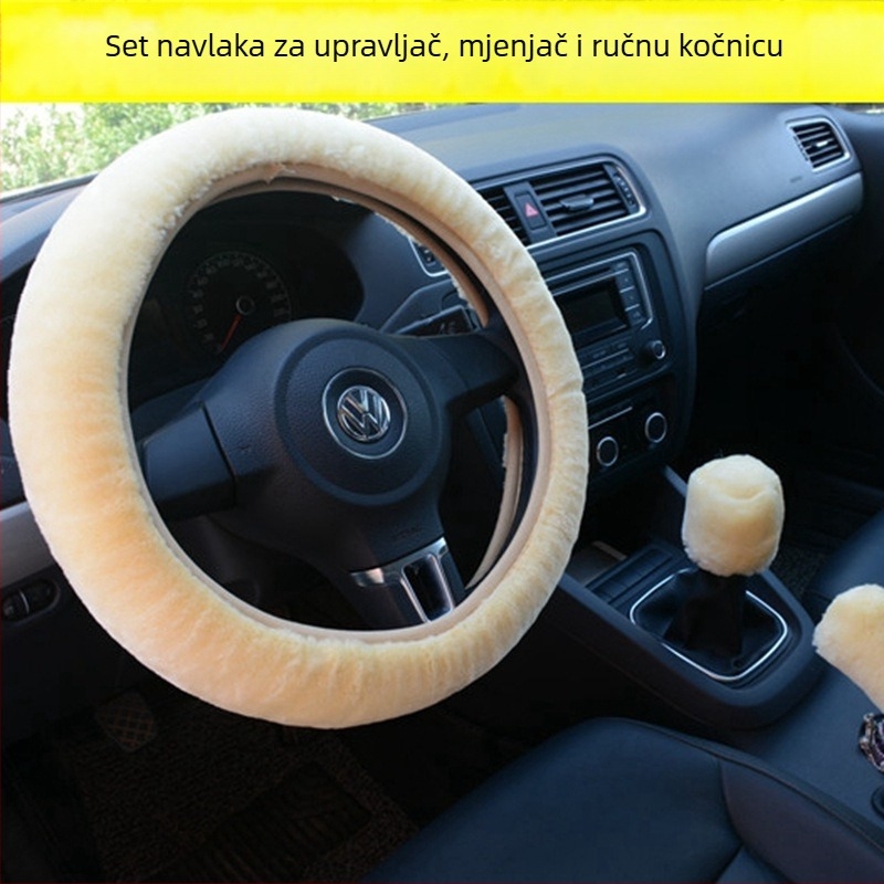 Komplet navlaka za volan automobila – univerzalna prilagodba, zimski pliš materijal, tri komada, pogodan za sve sezone