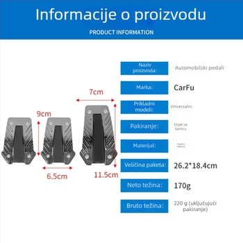 Univerzalne automobilne pedale – pedale kočnice i ubrzanja, bez bušenja, otporne na klizanje i habanje, od plastike