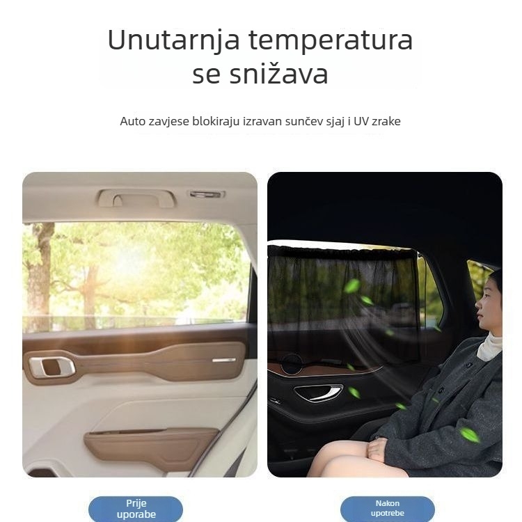 Ljetna automobilska zavjesa za bočno staklo sa usisnom čašicom, prozirna, visića, od aluminijske folije