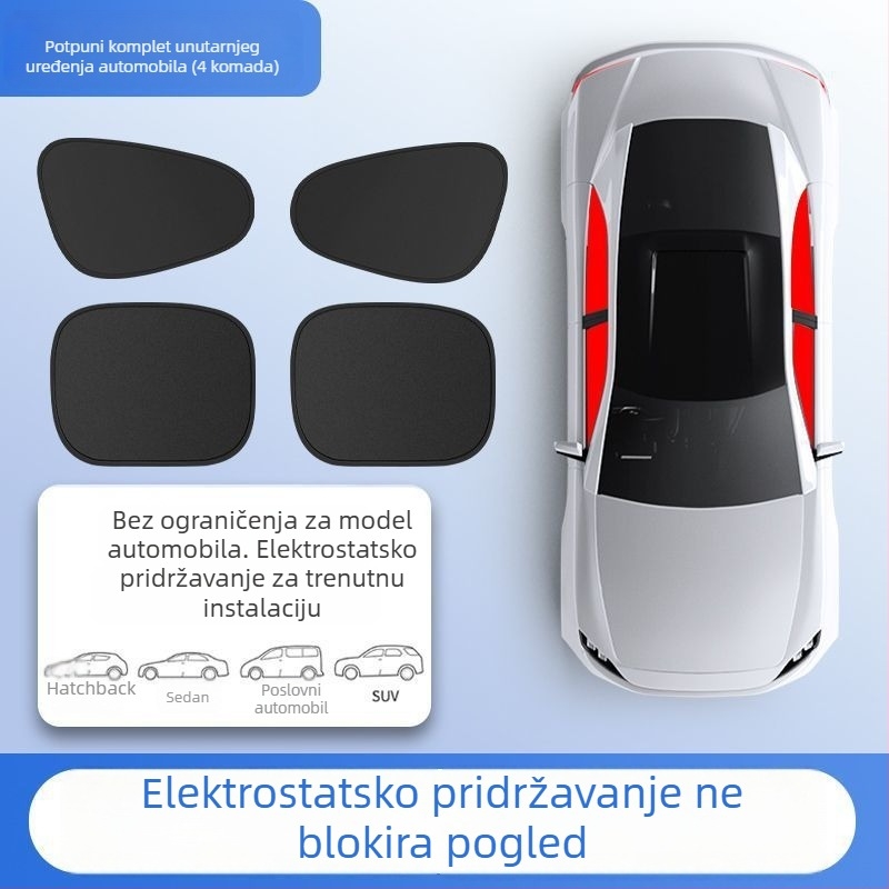 Automobilska elektrostatična folija za bočne prozore, prozirna, viseći način ugradnje, zaštita od sunca i toplinska izolacija