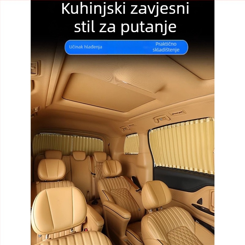 Automobilske zavjese za zaštitu od sunca s vodilicom tračnice, satenski materijal, viseće, univerzalna kompatibilnost