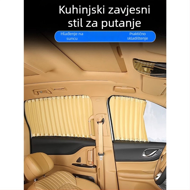 Automobilske zavjese za zaštitu od sunca s vodilicom tračnice, satenski materijal, viseće, univerzalna kompatibilnost