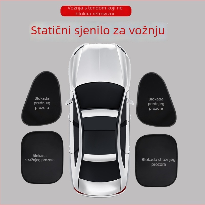 Automobilska sunčana zavjesa za bočni prozor, privatnost — PVC, montaža statičkim ljepilom, moguć ispis logotipa