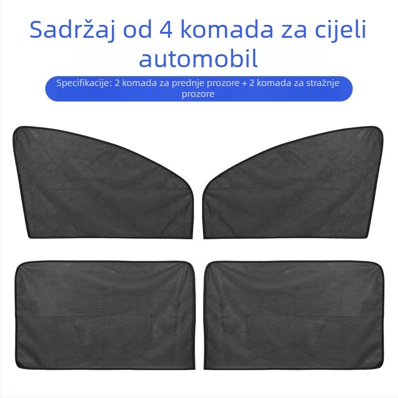 Auto sjenilo s mrežom protiv komaraca od najlona — univerzalna prilagodba, magnetsko vješanje, izvorni stil, set od 4 komada