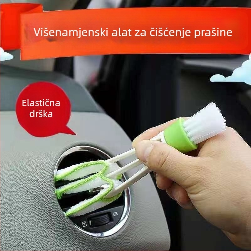 Četka za čišćenje otvora zraka automobila – dvostruka glava, višenamjenska za čišćenje otvora i tipkovnice, PP plastika