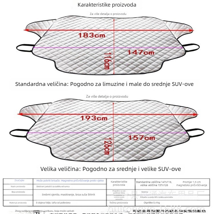 Automobilski sjenilo za sunce s četiri sloja punila, magnetsko pričvršćivanje, mogućnost tiska logotipa, dvostruka upotreba zimi i ljeti