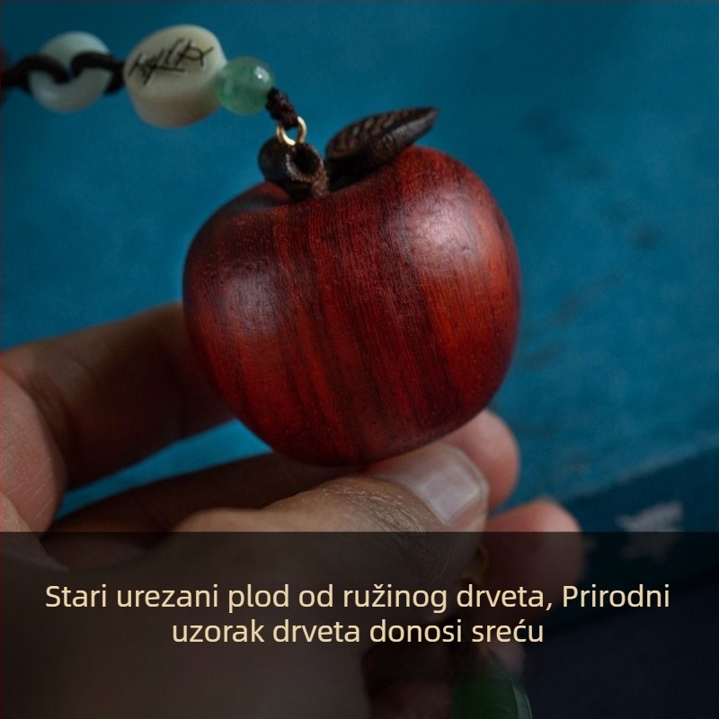 Privjesak za retrovizor automobila, prirodni ružin drvo – privjesak u obliku jabuke, kineski stil glaziranog voćnog motiva, unutarnja dekoracija