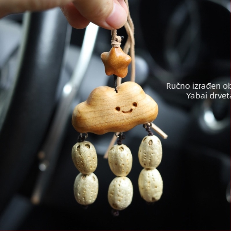 Ručni pleteni drveni privjesak za torbu s motivom oblaka i zvijezda, drvo junipera, vrećica sjemenki — originalni dizajn, auto dodatak