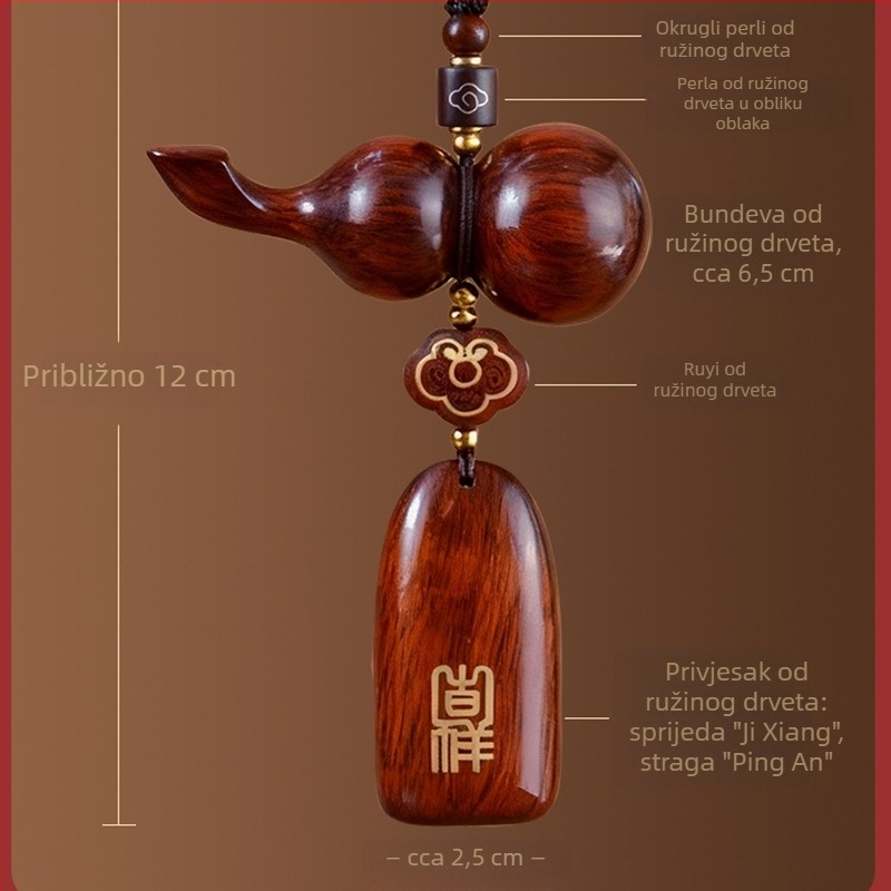Dekor unutrašnjeg ogledala automobila od Rosewood drveta, u obliku tikve, s bakrenom inkrustacijom