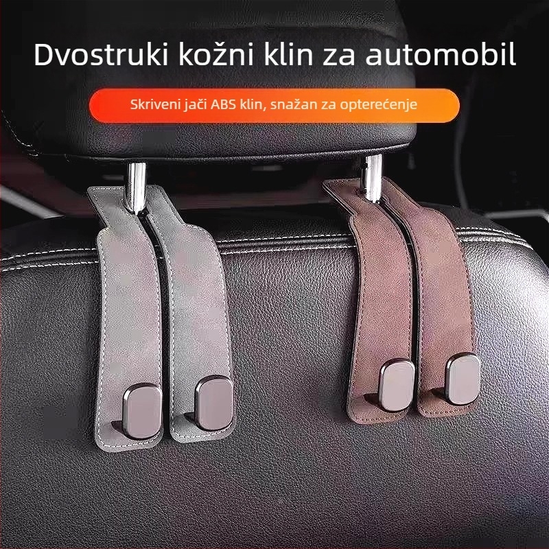 Kožne unutrašnje kukice za automobil s skrivenim dvostrukim kukama za stražnje sjedalo – Model 07