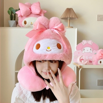 Cartoon Melody kapuljačasti U-oblikovani putni jastuk, punjenje od poliestera, Crystal Velvet tkanina