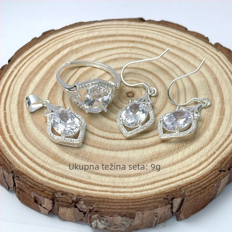 Set nakita od 925 srebra sa cirkonovima – naušnice, ogrlica i narukvica; korejski stil; motivi zvijezda mjesec nebo (925 silver; Zircon inlay; Earrings + Necklace + Bracelet; Korean style; Star/Moon/Universe pattern)