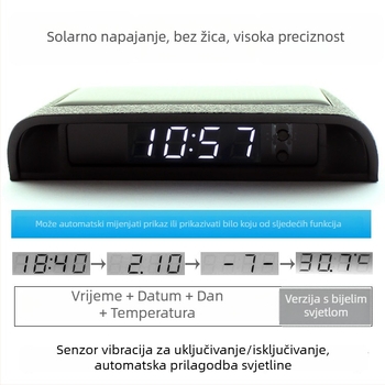 Solarni auto sat s digitalnim termometrom i higrometrom, univerzalni nosač, bez žica