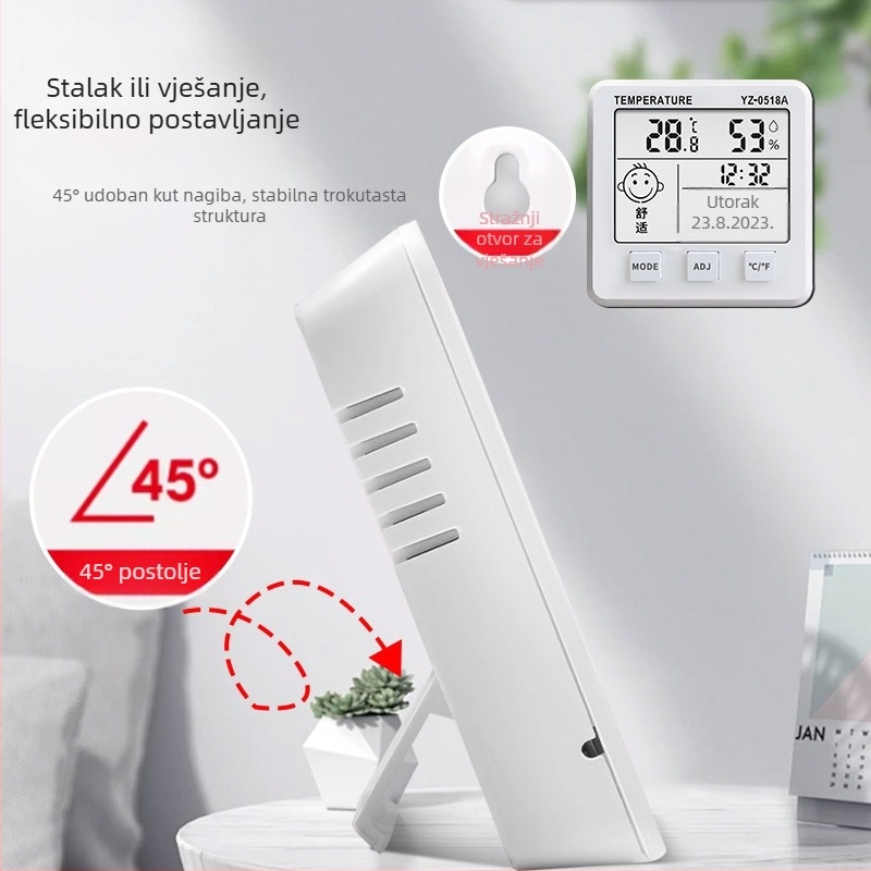 Visoko precizan unutarnji termometar i higrometar s prikazom temperature i vlage, za dom i auto