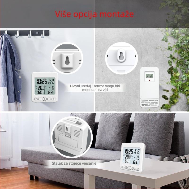 Elektronički kalendarski sat s bežičnim unutarnjim/ vanjskim senzorom temperature i vlage, vječni kalendar, brenda Yijia, napajanje AAA baterijom