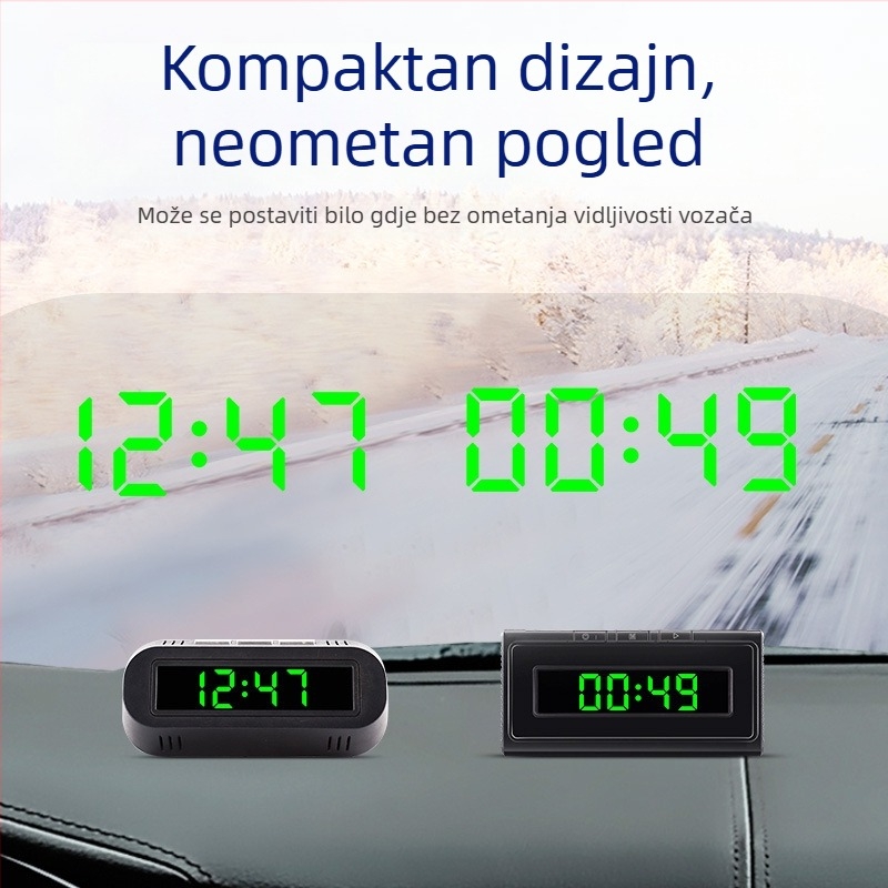 Automobilski sat s termometrom i digitalnim prikazom – ABS, središnja konzola, podesivi kut, brend Yiying